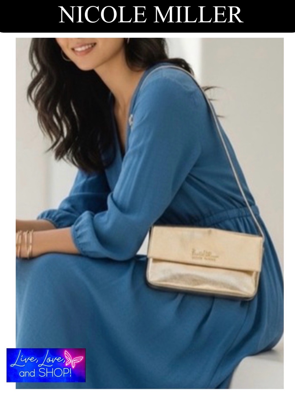NICOLE MILLER Gold Metallic Shoulder Bag, NWT